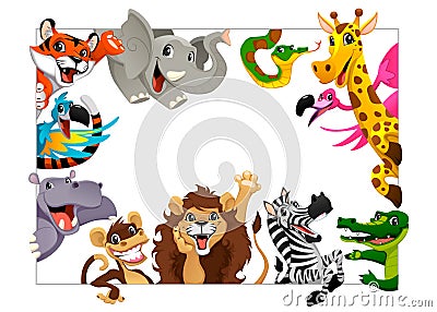 Funny group of Jungle animals Vector Illustration