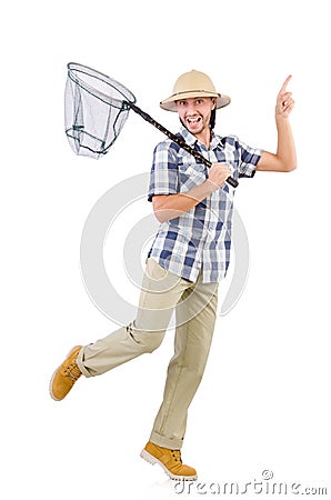 Funny guy with catching net Stock Photo