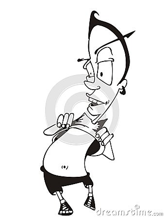 Funny guy with naked belly Vector Illustration