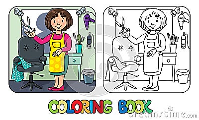 Funny hairdresseror barber. Coloring book Vector Illustration