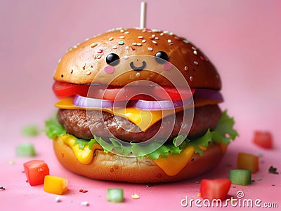 funny hamburger with eyes Cartoon Illustration
