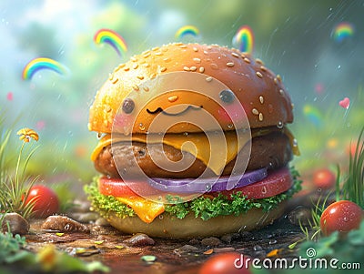 funny hamburger with eyes Cartoon Illustration