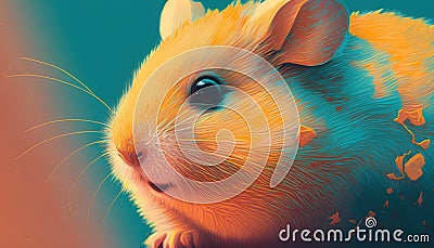 Funny hamster on a blue background. Close-up. Stock Photo