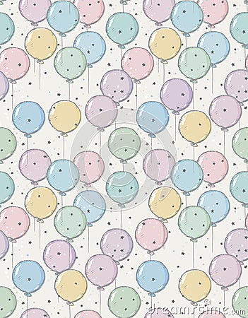 Funny Hand Drawn Colorful Balloons Vector Pattern. Cute Abstract Design. Vector Illustration