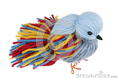 Funny handmade Easter bird are made of colored threads and wires isolated Stock Photo