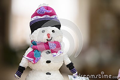 Funny handmade snowman. Stock Photo