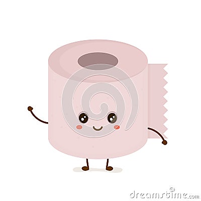 Funny happy cute smiling toilet paper Vector Illustration