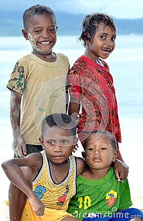 Funny & Happy Papua Kids Editorial Stock Photo