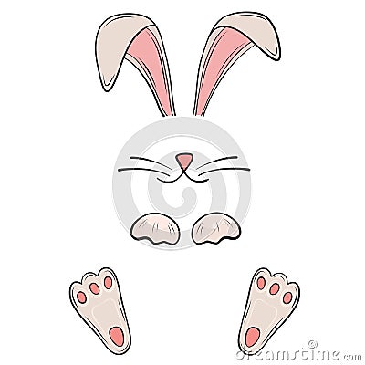 Funny hare bunny paws, nose and ears for easter mask holiday Vector Illustration