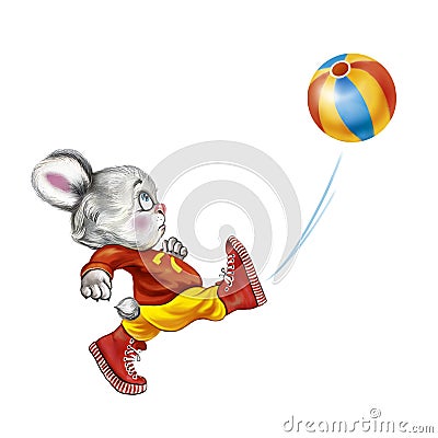 Funny hare plays football Stock Photo