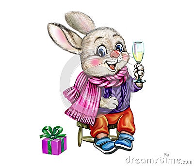 Funny hare with a glass of champagne Stock Photo