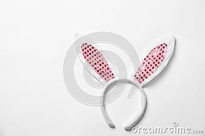 Funny headband with Easter bunny ears on white background Stock Photo