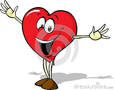 Funny heart cartoon standing with open arms Vector Illustration