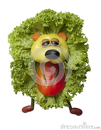 Funny hedgehog made of pepper and salad Stock Photo