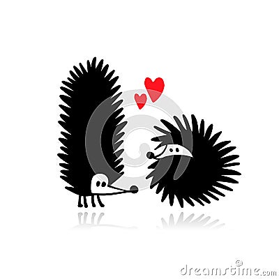 Funny hedgehogs in love, black silhouette for your design Vector Illustration