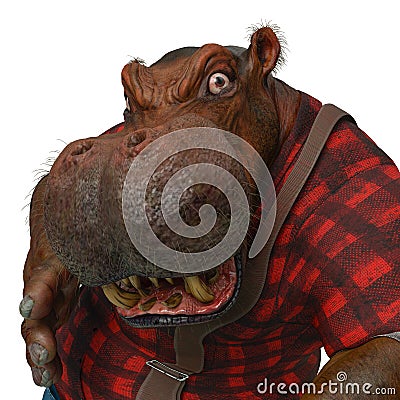 Funny hippopotamus cartoon in white background Cartoon Illustration