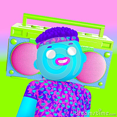 Funny hipster boy avatar. Sporty active style. 3d creative fashion minimalist character design. 90s party vibes Stock Photo