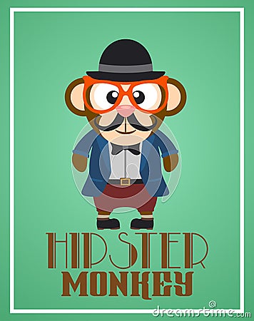 Funny hipster monkey Vector Illustration