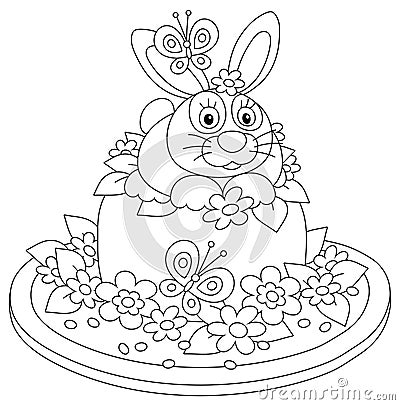 Fancy Easter hat with a funny toy rabbit Vector Illustration