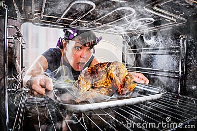 Funny Housewife perplexed and angry. Loser is destiny! Stock Photo