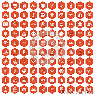 100 funny icons hexagon orange Vector Illustration