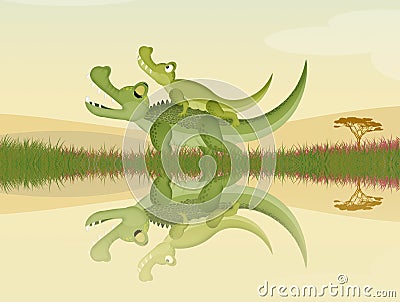 Funny illustration of alligators Cartoon Illustration