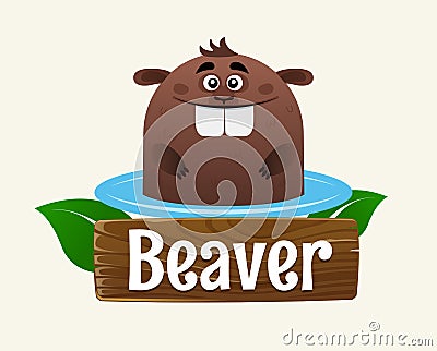 Funny illustration of a bathing beaver. Funny mascot or logo for a construction company Vector Illustration