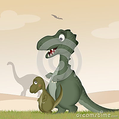 funny illustration of dinosaurs Cartoon Illustration