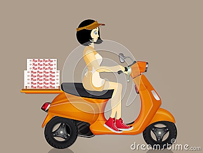 Girl delivery pizza Cartoon Illustration