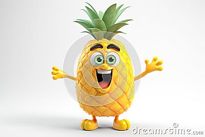 funny illustration of happy cute cartoon ananas, Generative AI Stock Photo