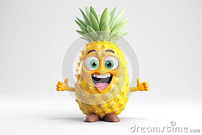 funny illustration of happy cute cartoon ananas, Generative AI Stock Photo