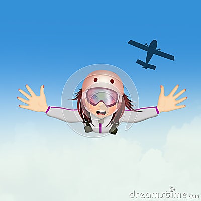 Illustration of parachuting girl Cartoon Illustration