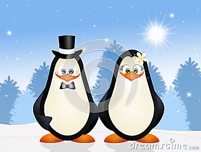 Penguins couple spouses Cartoon Illustration