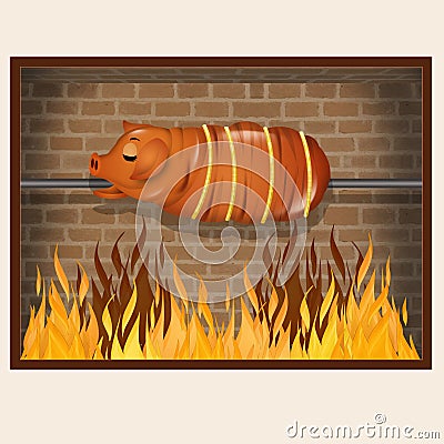 Funny illustration of roast pork Cartoon Illustration