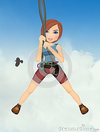 Illustration of woman doing rock climbing Cartoon Illustration