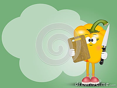 Illustration of yellow pepper with knife Cartoon Illustration