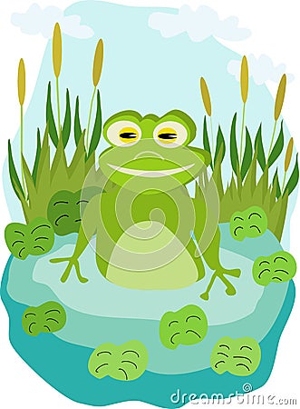 Funny image of frog in the pond Vector Illustration