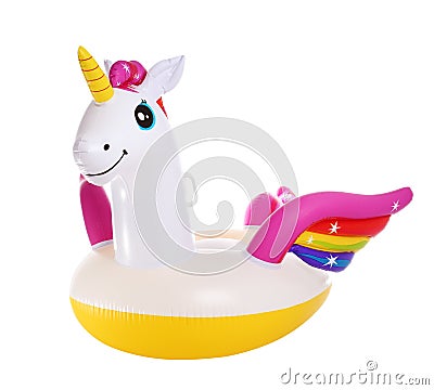 Funny inflatable unicorn ring on white Stock Photo