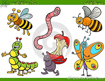 Funny insects characters set cartoon illustration Vector Illustration