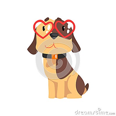 Funny Jack Russell Terrier dog with red glasses in the shape of a heart, cute Valentine animal character vector Vector Illustration