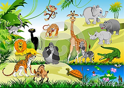 Funny jungle Cartoon Illustration
