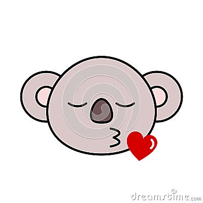 Koala emoji sending kiss. Cute koala blows kiss. Vector Illustration