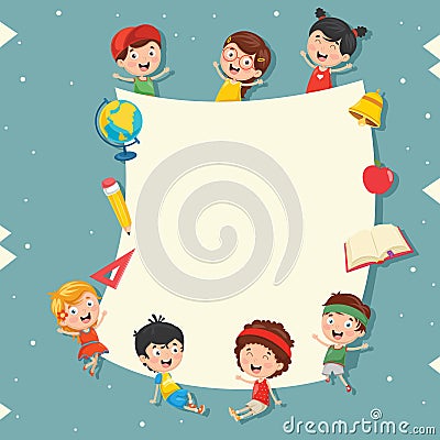 Funny Kids Holding Blank Placard Vector Illustration