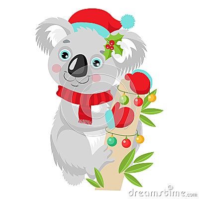 Funny Koala Christmas Vector. Merry Christmas From Australia. Vector Illustration