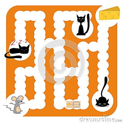 Funny labyrinth with cats Vector Illustration