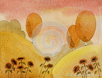 Funny landscape. Sunflowers Stock Photo