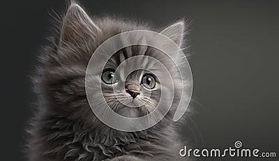 Funny large longhair gray kitten with beautiful big eyes. Lovely fluffy cat Stock Photo