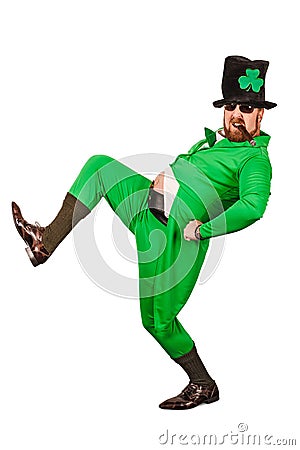 Funny Leprechaun smoking a cigar Stock Photo