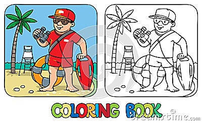 Funny lifeguard. Coloring book Vector Illustration