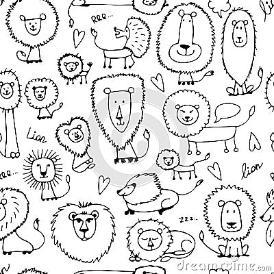 Funny lions, seamless pattern for your design Vector Illustration